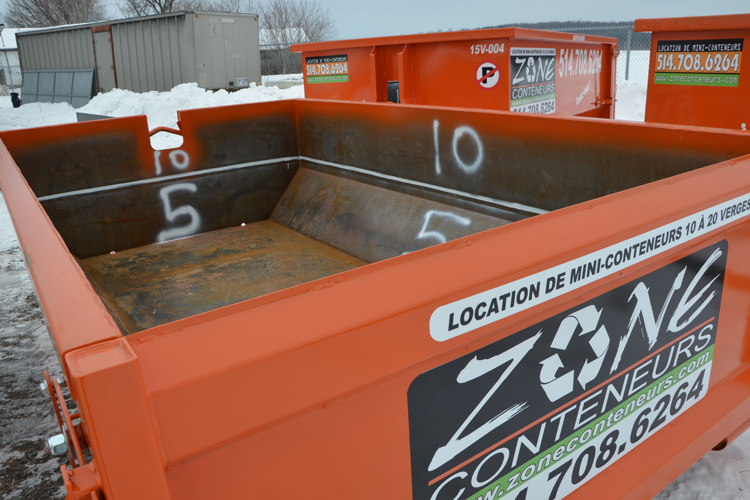 Location de conteneur 5 verges cube pour béton, terre, asphalte - Zone Conteneurs Inc. - Mirabel, Montréal